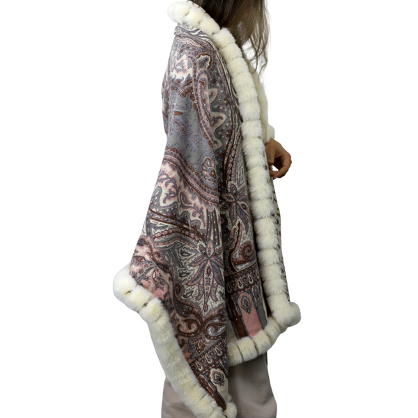 La Fiorentina Wrap With Faux Trim - Paisley/Leopard Print