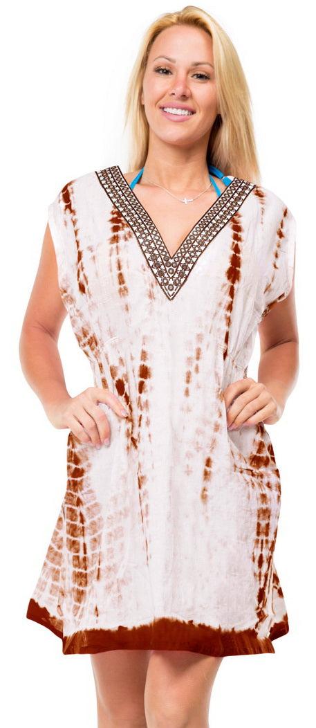 la leela Beach wear Cruise Wear Caftan Tunic Top Poncho Coverup Swimsuit Bikini Brown