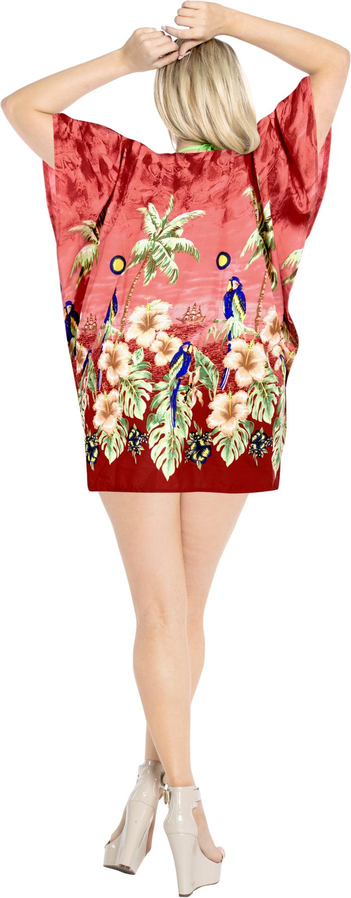 La Leela Beachwear Bikini Beach Cover Up Swimwear Swimsuit Caftan Women Red Blouse Red