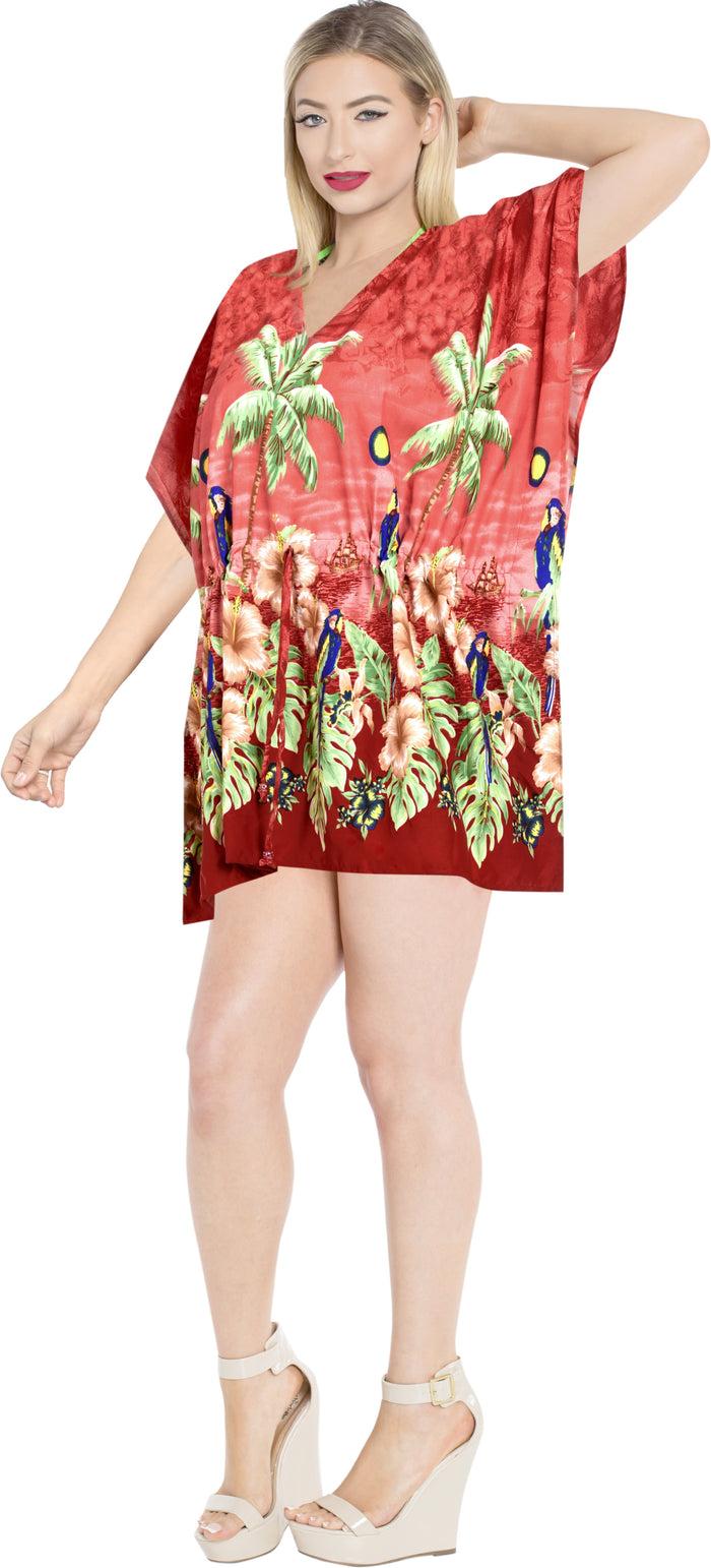 La Leela Beachwear Bikini Beach Cover Up Swimwear Swimsuit Caftan Women Red Blouse Red