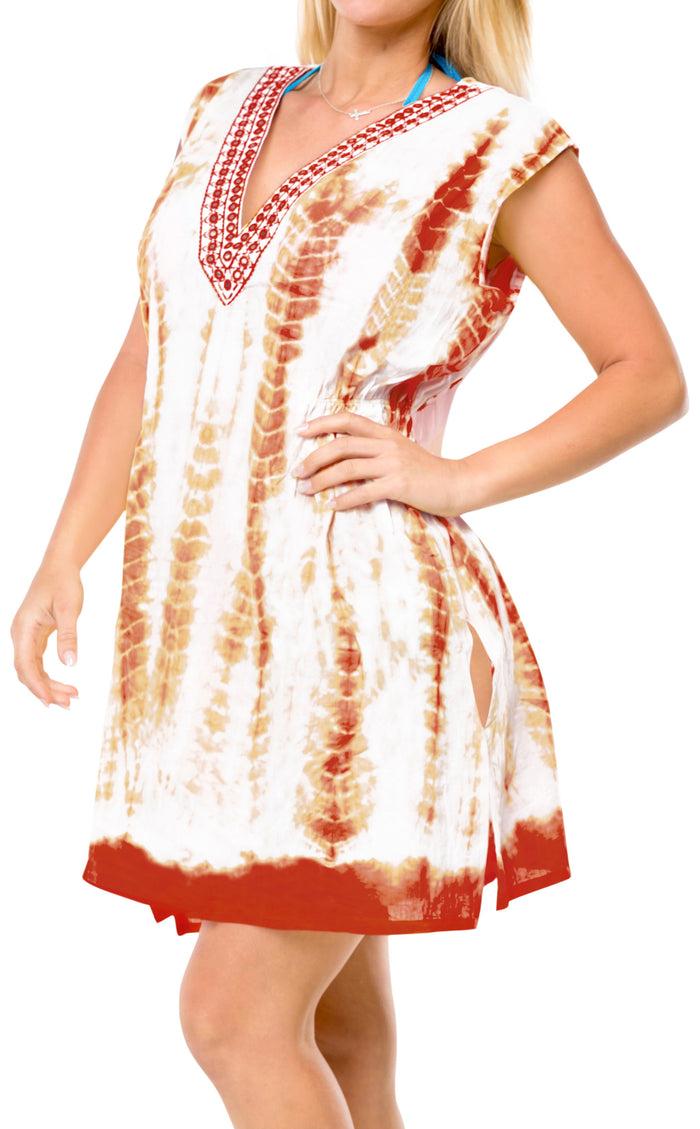 La Leela Beachwear Swimwear Tie Dye Poncho Cotton Caftan Cover Up Dress Tunic Top Orange