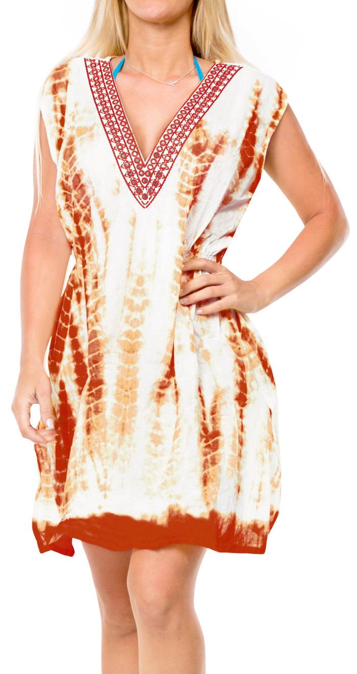 la leela Beachwear Swimwear Tie Dye Poncho Cotton Caftan Cover up Dress Tunic Top Orange