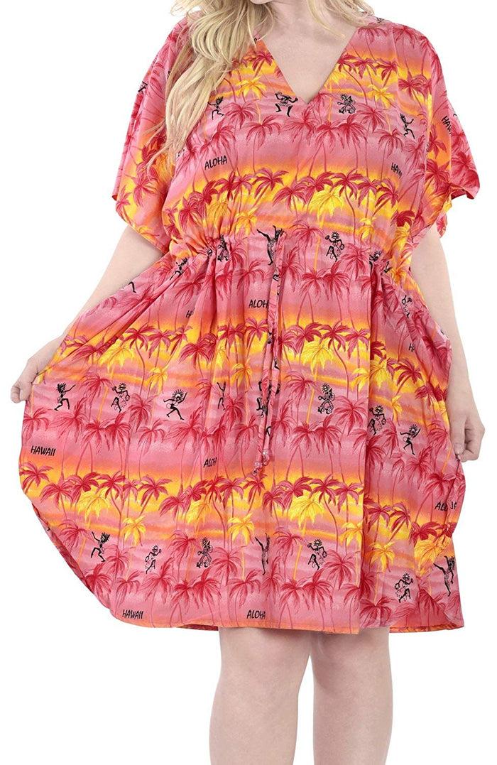 La Leela Bikini Cover Up Dress Aloha Drawstring V Neck Swimsuit Womens Caftans BeachWear