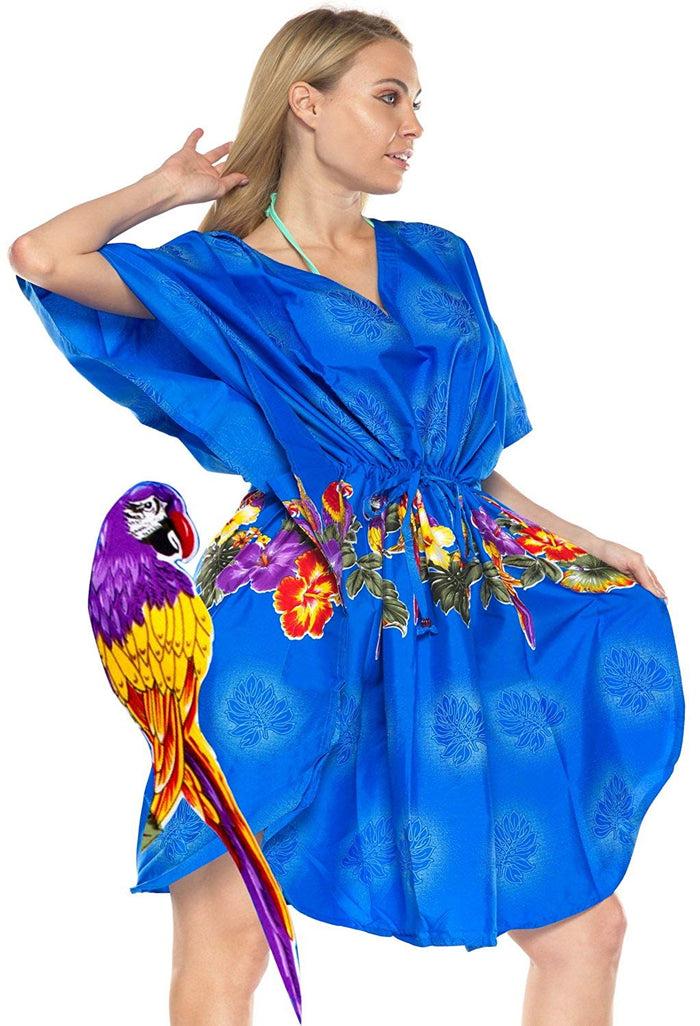 La Leela Bikini Cover Up Dress Aloha Drawstring V Neck Swimsuit Womens Caftans BeachWear