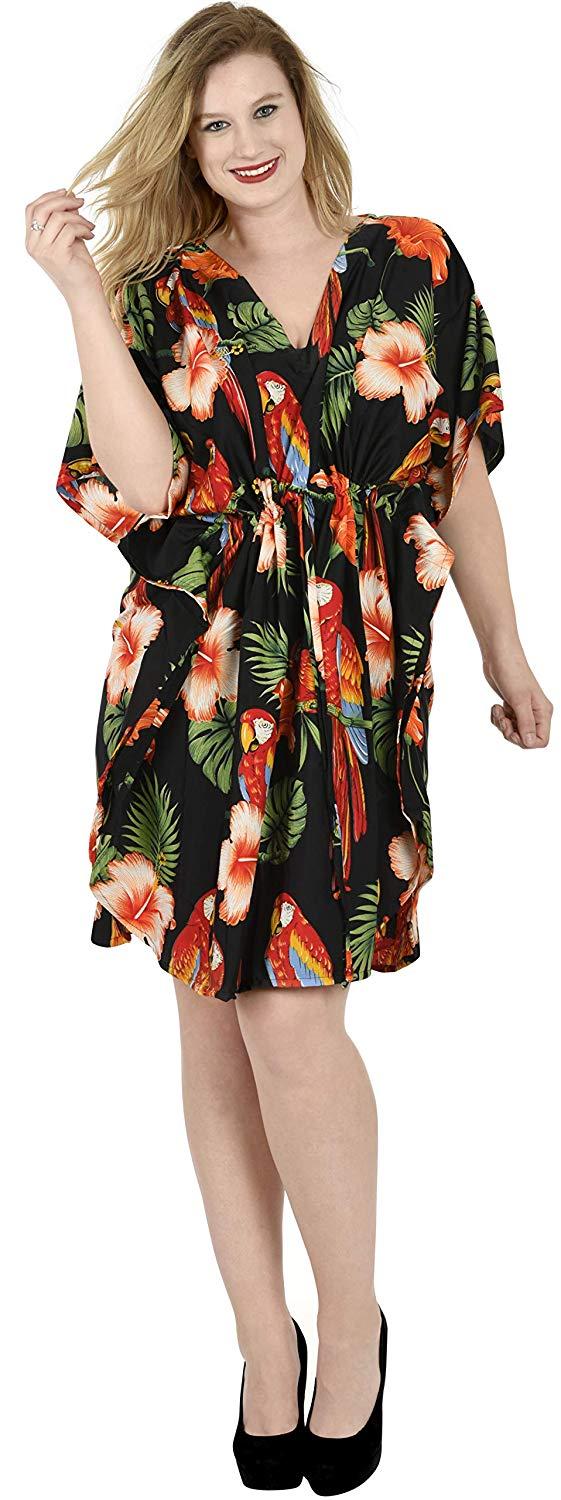 la leela Bikini Cover up Dress Aloha Drawstring V Neck Swimsuit Womens Caftans BeachWear