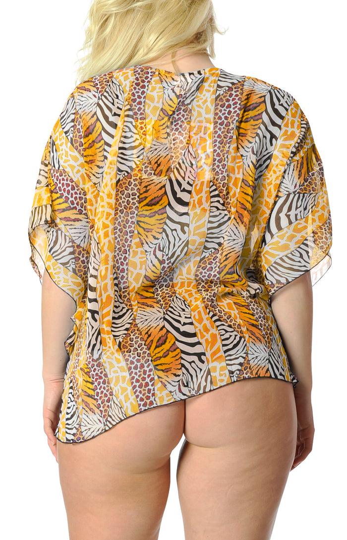 La Leela Blouse Chiffon Printed Caftan Short Swimsuit Cover Up Orange Swimwear Tank Top