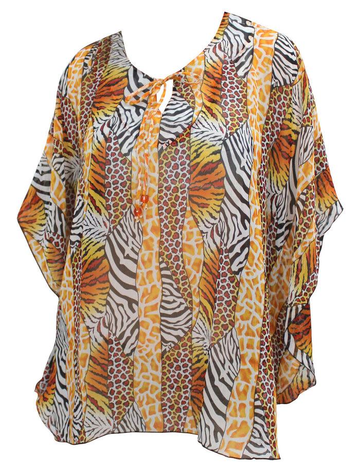 La Leela Blouse Chiffon Printed Caftan Short Swimsuit Cover Up Orange Swimwear Tank Top