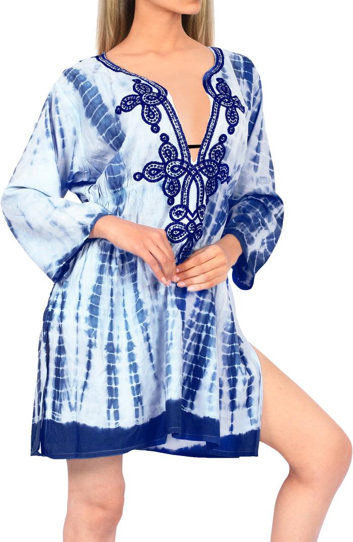 La Leela Caftan Kimono Swimsuit Cover Up Beach Dress Bikini Pool Robe Top Tunic Wrap Blue