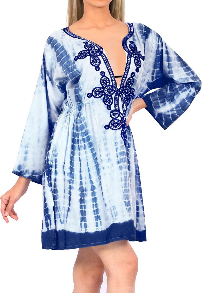 La Leela Caftan Kimono Swimsuit Cover Up Beach Dress Bikini Pool Robe Top Tunic Wrap Blue