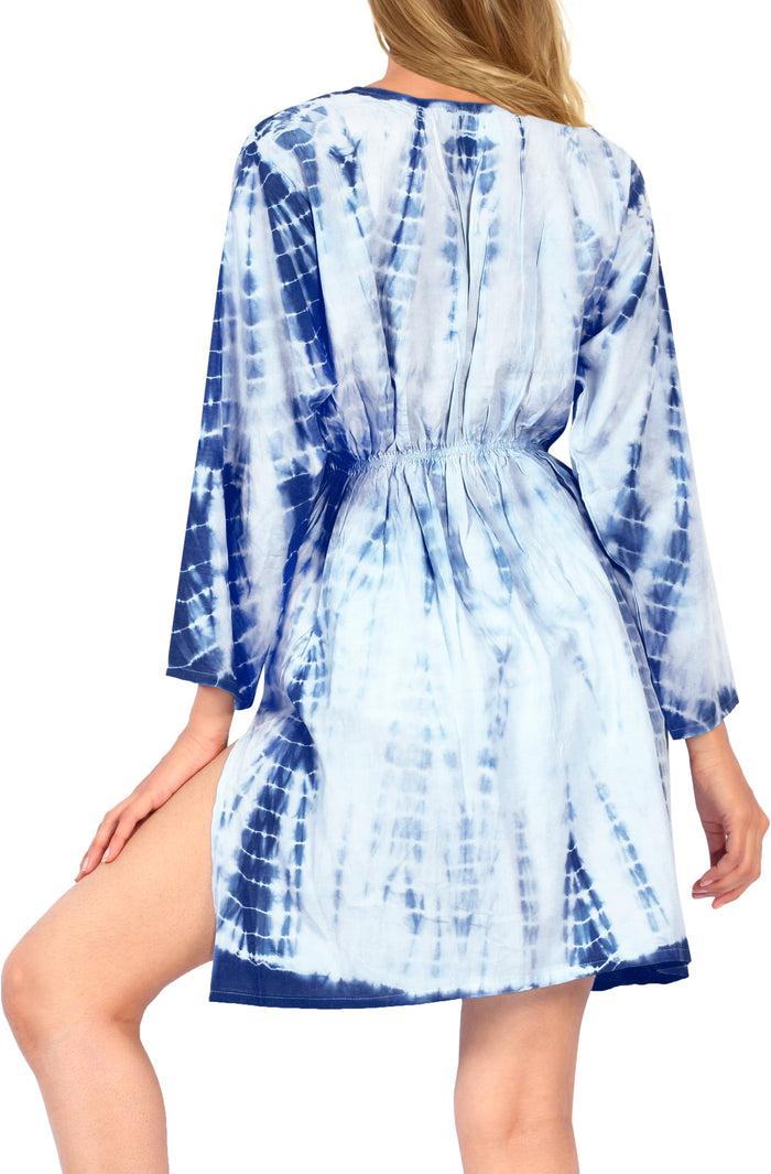 La Leela Caftan Kimono Swimsuit Cover Up Beach Dress Bikini Pool Robe Top Tunic Wrap Blue