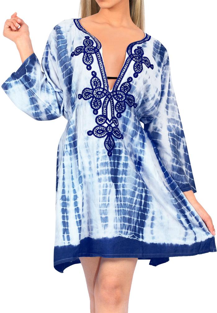 la leela Caftan Kimono Swimsuit Cover up Beach Dress Bikini Pool Robe Top Tunic Wrap Blue