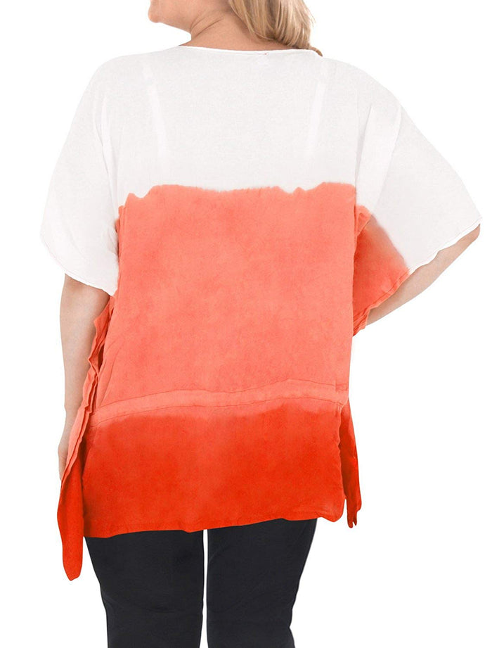 La Leela Casual Loose Fit Plus Size Kimono Loose Beachwear Women's Top Orange 14 - 18