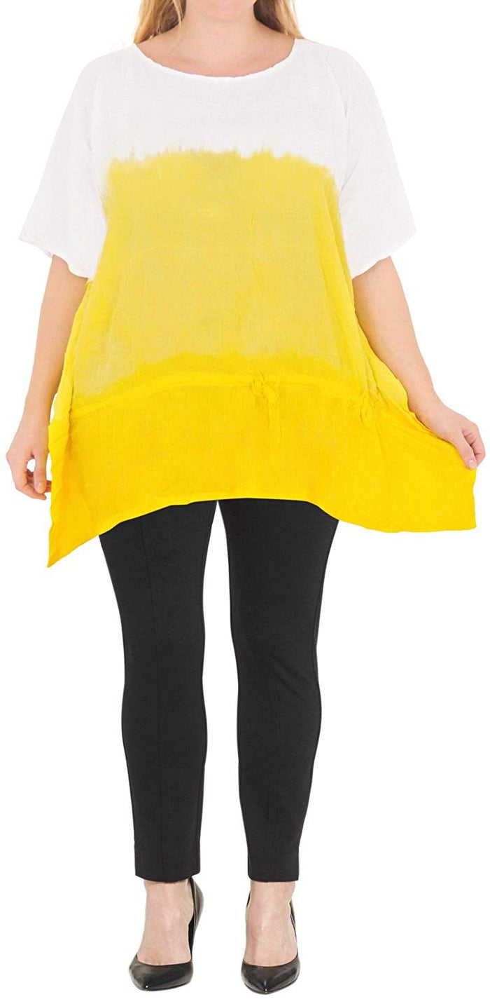 La Leela Casual Loose Fit Plus Size Kimono Loose Beachwear Women's Top Yellow 14 - 18