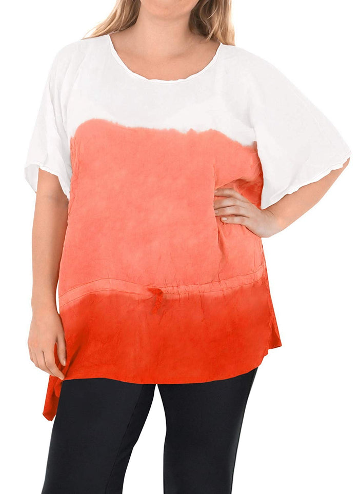 la leela Casual Loose Fit Plus Size Kimono Loose Beachwear Women's Top Orange 14 - 18