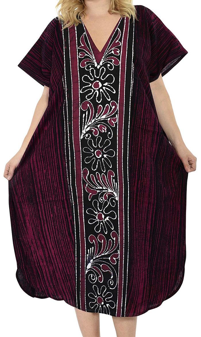 La Leela Hand Made Batik 100% Cotton Loose Kimono Caftan Dress Beachwear Swimwear Kaftan
