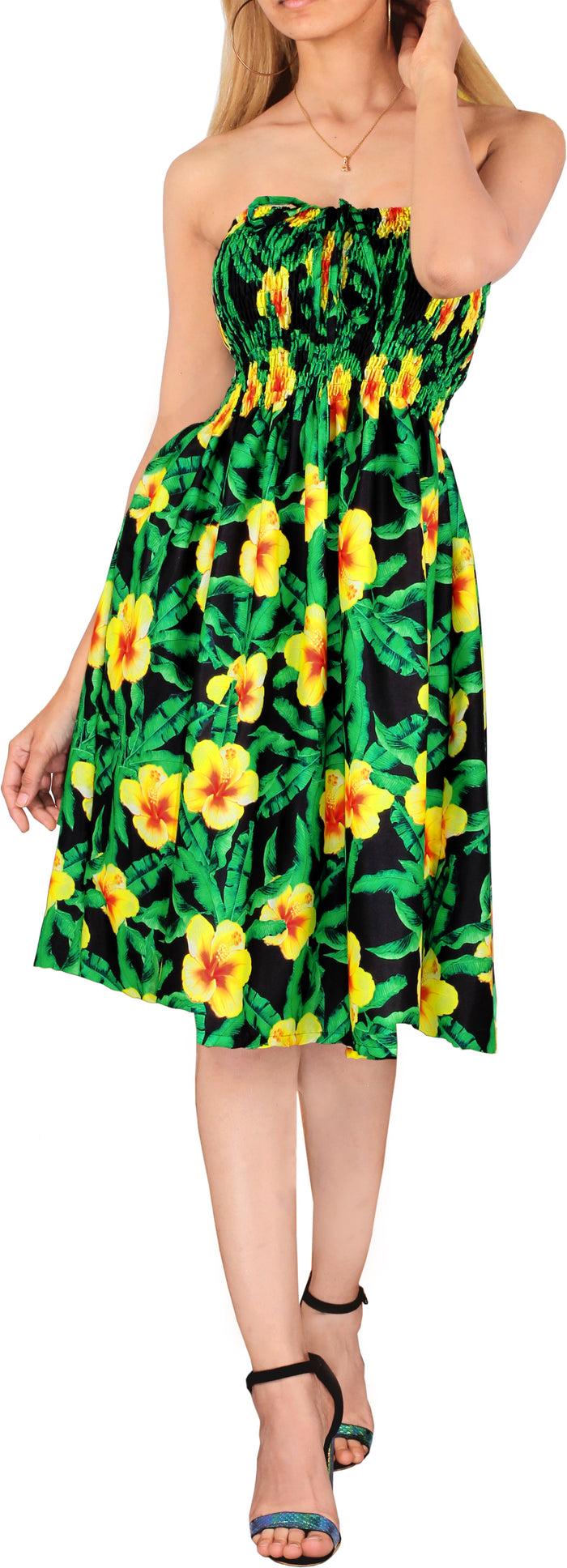 la leela HAPPY BAY Tropical Hawaiian Forest Women's Tube Dress Floral Print Beachwear Palm Trees Maxi Skirt Female Swimsuit Coverup