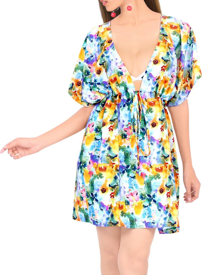 la leela HAPPY BAY Women Swimwear Bikini Cover-Ups Beach Caftan Dress US 14-24W Multi_Y68