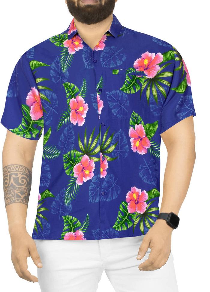 La Leela Hawaiian Blossom Hibiscus Floral Printed Hawaiian Beach Shirt For Men