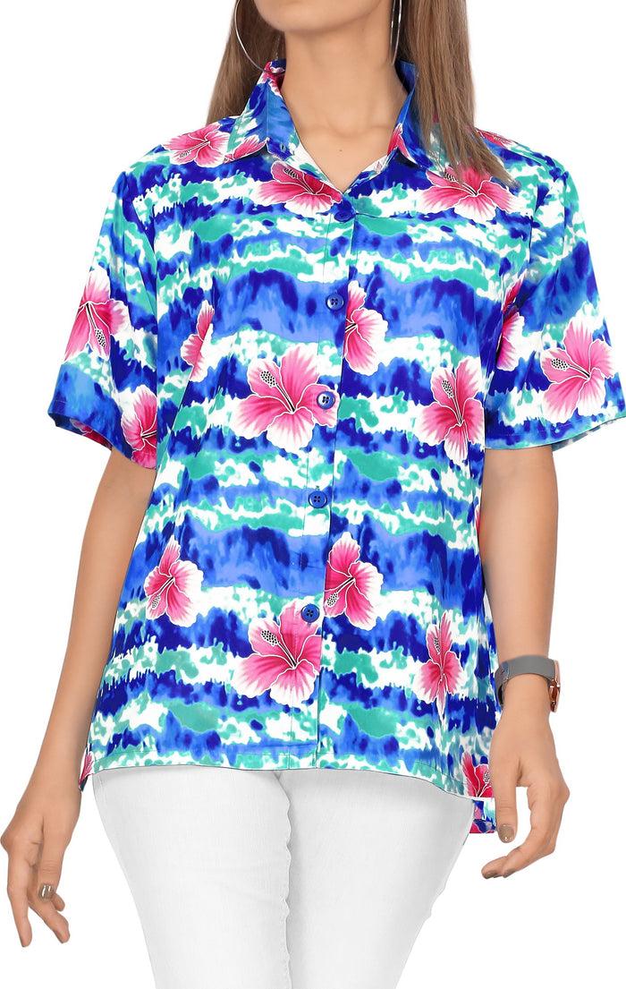 La Leela Hawaiian Shirt Ladies Beach Top Blouses Tank Casual Aloha Holiday Boyfriend