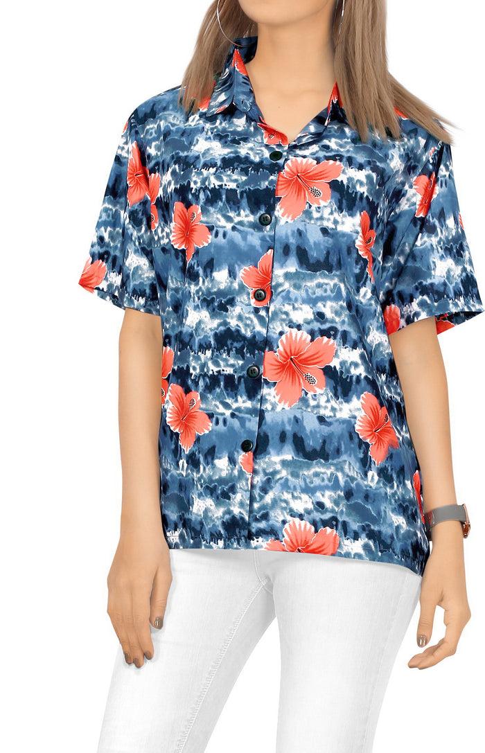 La Leela Hawaiian Shirt Ladies Beach Top Blouses Tank Casual Aloha Holiday Boyfriend