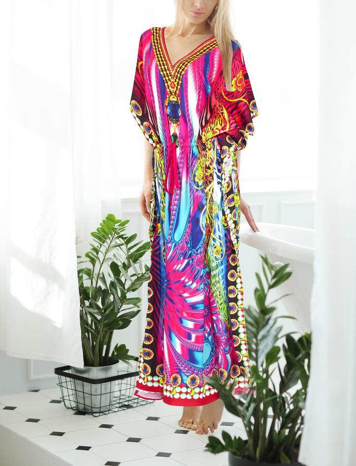 La Leela LA LEELA 2 Digital Women's Kaftan Kimono Summer Beachwear Cover Up Dress V571