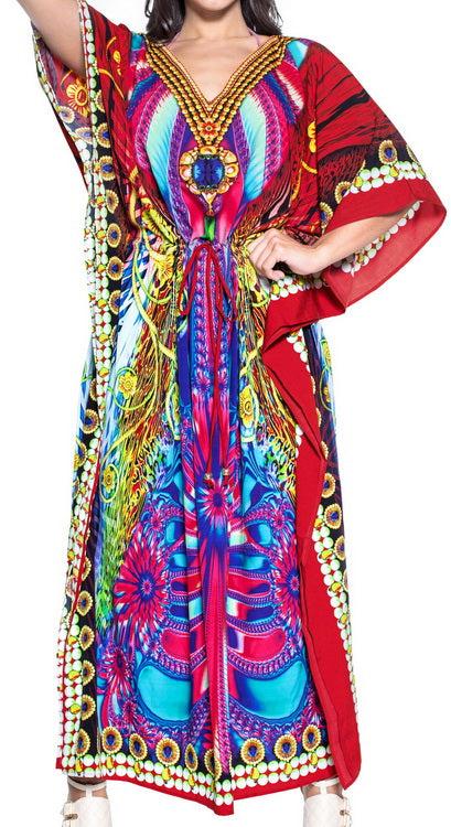La Leela LA LEELA 2 Digital Women's Kaftan Kimono Summer Beachwear Cover Up Dress V571