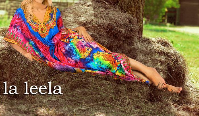 La Leela LA LEELA 2 Digital Women's Kaftan Kimono Summer Beachwear Cover Up Dress O933