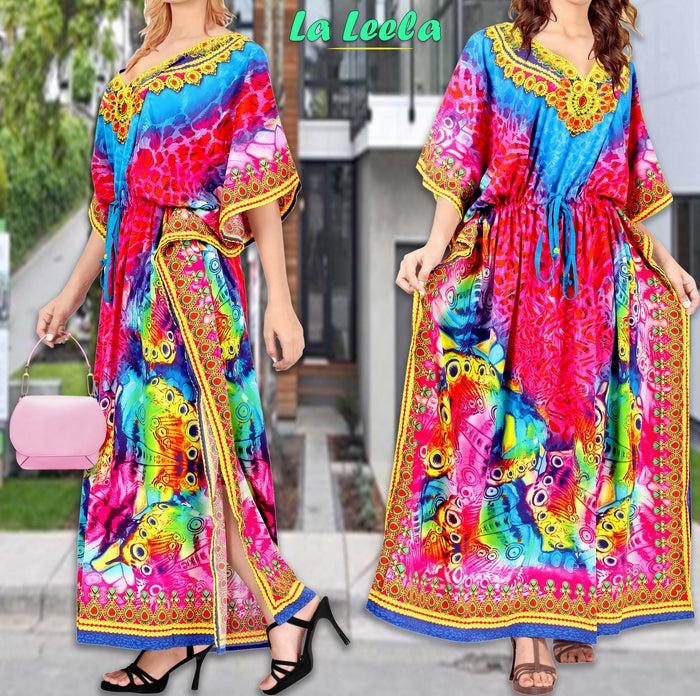 La Leela LA LEELA 2 Digital Women's Kaftan Kimono Summer Beachwear Cover Up Dress O933