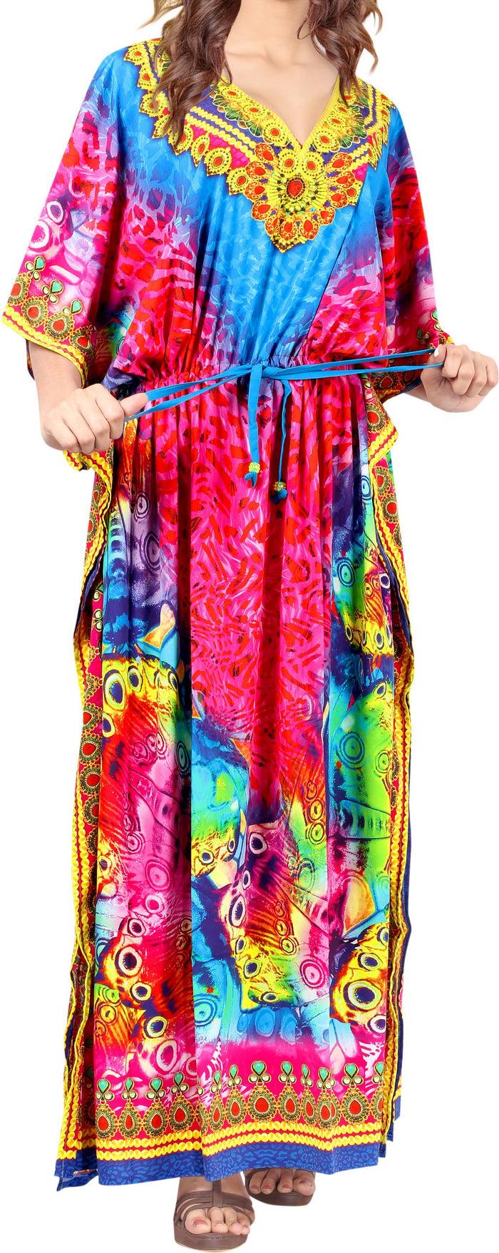 la leela LA LEELA 2 Digital Women's Kaftan Kimono Summer Beachwear Cover up Dress o933