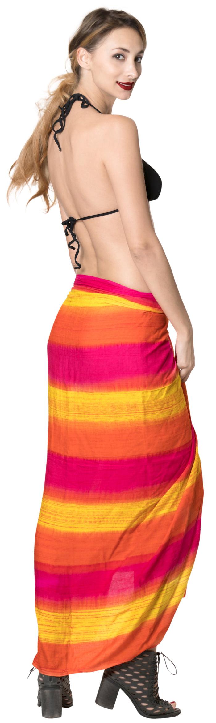 La Leela LA LEELA Aloha Bali Cover Up Sarong Bikini Cover Up Tie Dye 78"X43" Golden_4496