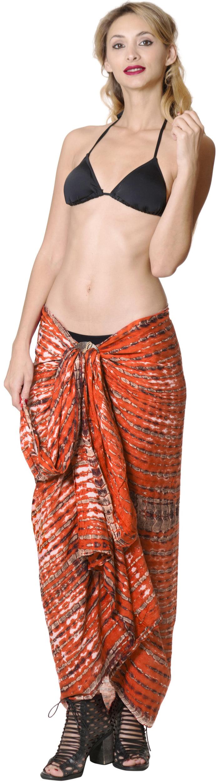 La Leela LA LEELA Bali Cover Up Pareo Sarong Bikini Cover Up Tie Dye 78"X43" Orange_4440
