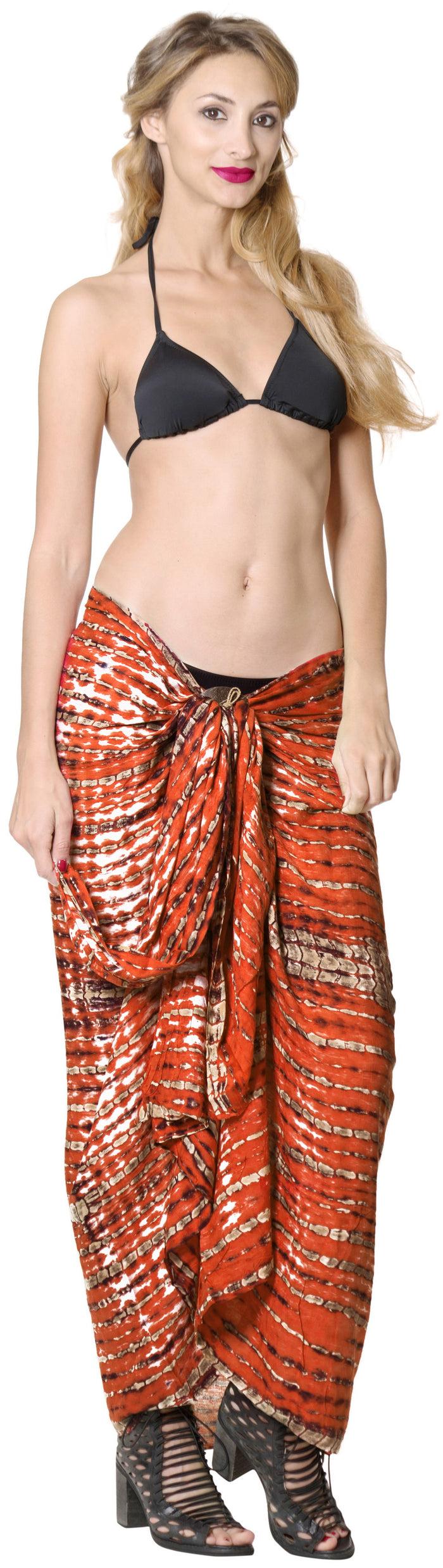 la leela LA LEELA Bali Cover Up Pareo Sarong Bikini Cover up Tie Dye 78"X43" Orange_4440