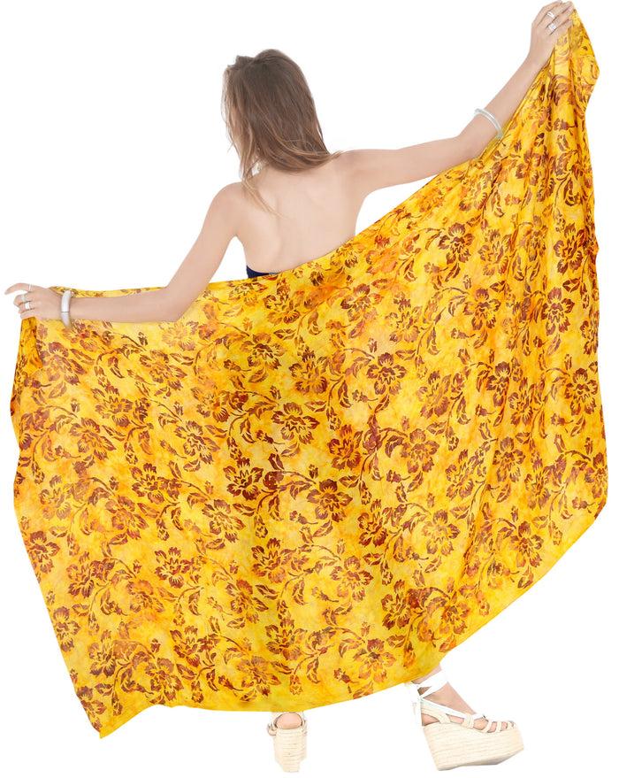 La Leela LA LEELA Bathing Suit Tie Slit Aloha Sarong Printed 78"X43" Golden_4417