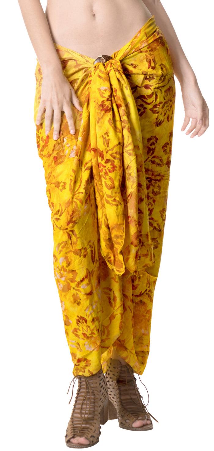 La Leela LA LEELA Bathing Suit Tie Slit Aloha Sarong Printed 78"X43" Golden_4417