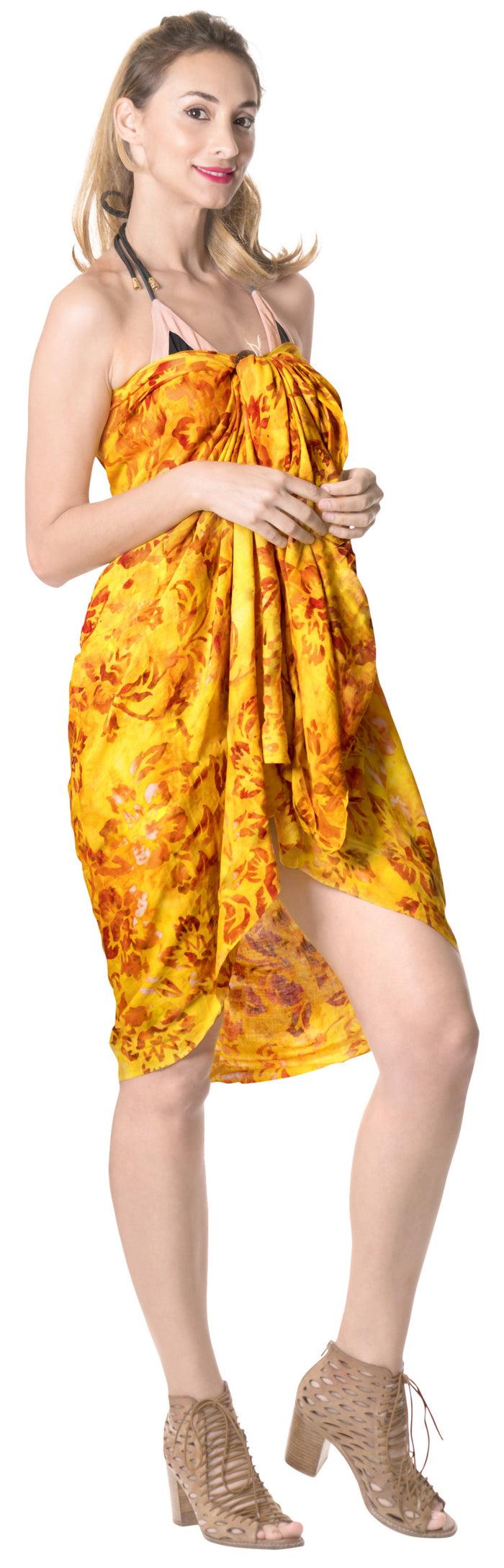 La Leela LA LEELA Bathing Suit Tie Slit Aloha Sarong Printed 78"X43" Golden_4417