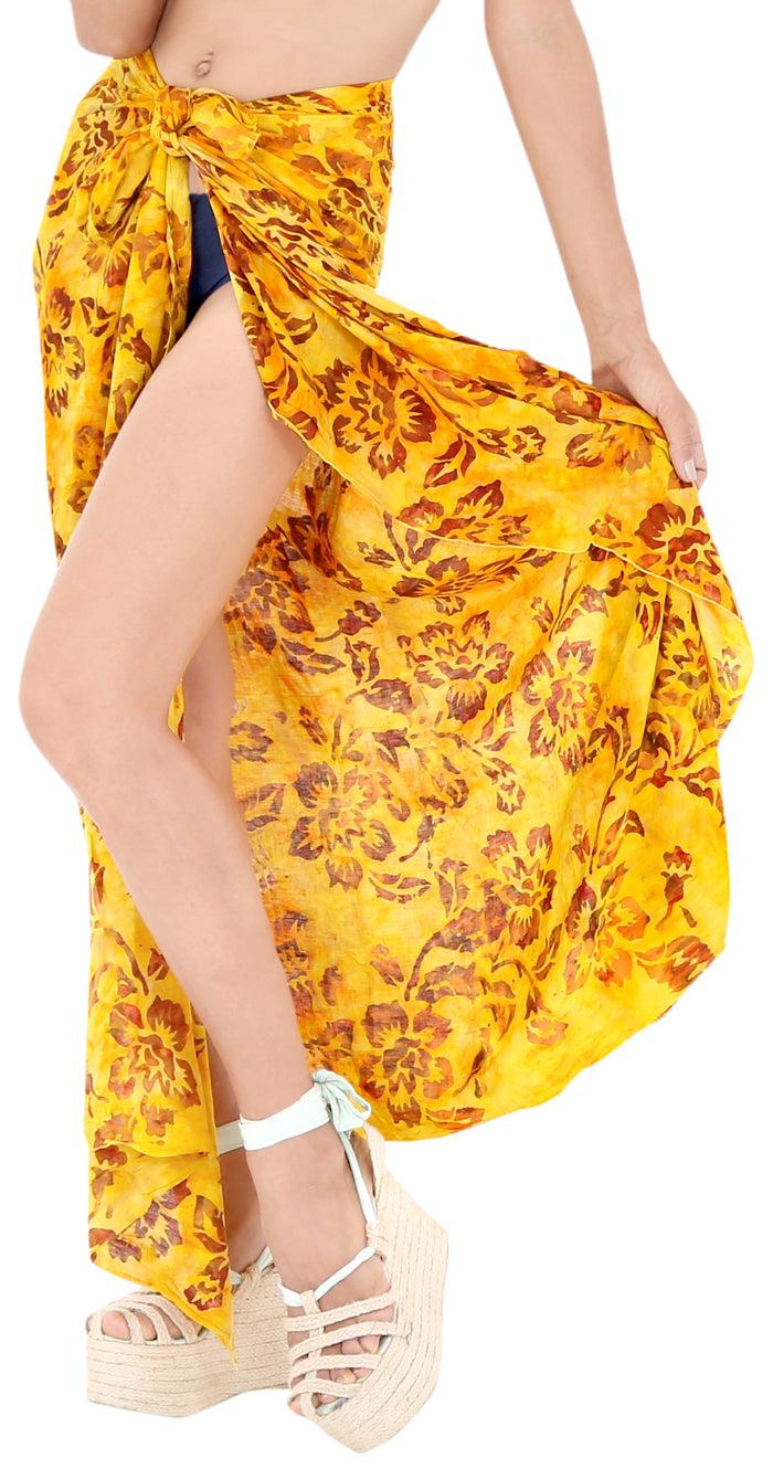 la leela LA LEELA Bathing Suit Tie Slit Aloha Sarong Printed 78"X43" Golden_4417