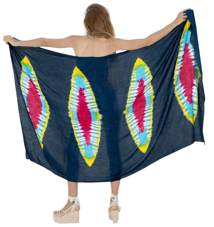 La Leela LA LEELA Beach Bikini Cover Up Beach Cover Up Sarong Tie Dye 78"X43" Blue_4522
