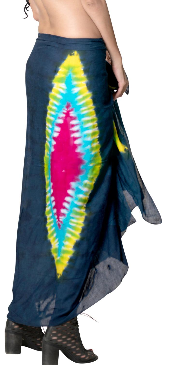 La Leela LA LEELA Beach Bikini Cover Up Beach Cover Up Sarong Tie Dye 78"X43" Blue_4522