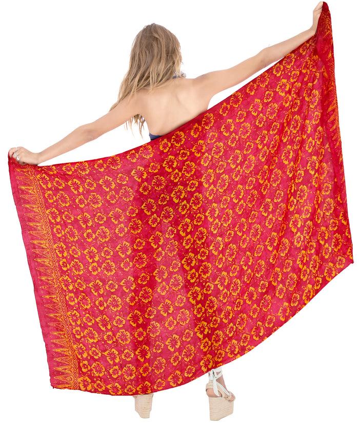 La Leela LA LEELA Beach Bikini Cover Up Sarong Bikini Cover Up Printed 78"X43" Dark Pink_4412