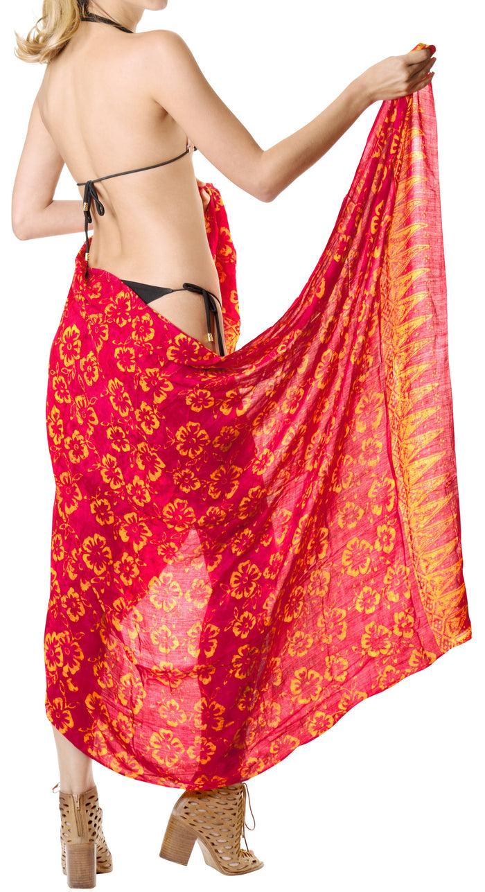 La Leela LA LEELA Beach Bikini Cover Up Sarong Bikini Cover Up Printed 78"X43" Dark Pink_4412