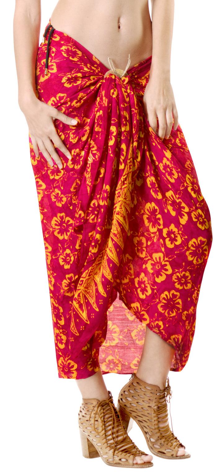 La Leela LA LEELA Beach Bikini Cover Up Sarong Bikini Cover Up Printed 78"X43" Dark Pink_4412