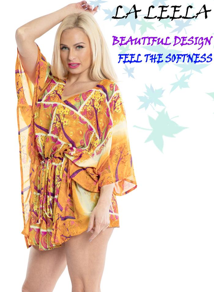 La Leela LA LEELA Beach Cover Up Kimono Swimwear Swimsuit For Women Orange_Y656 OSFM 16-2