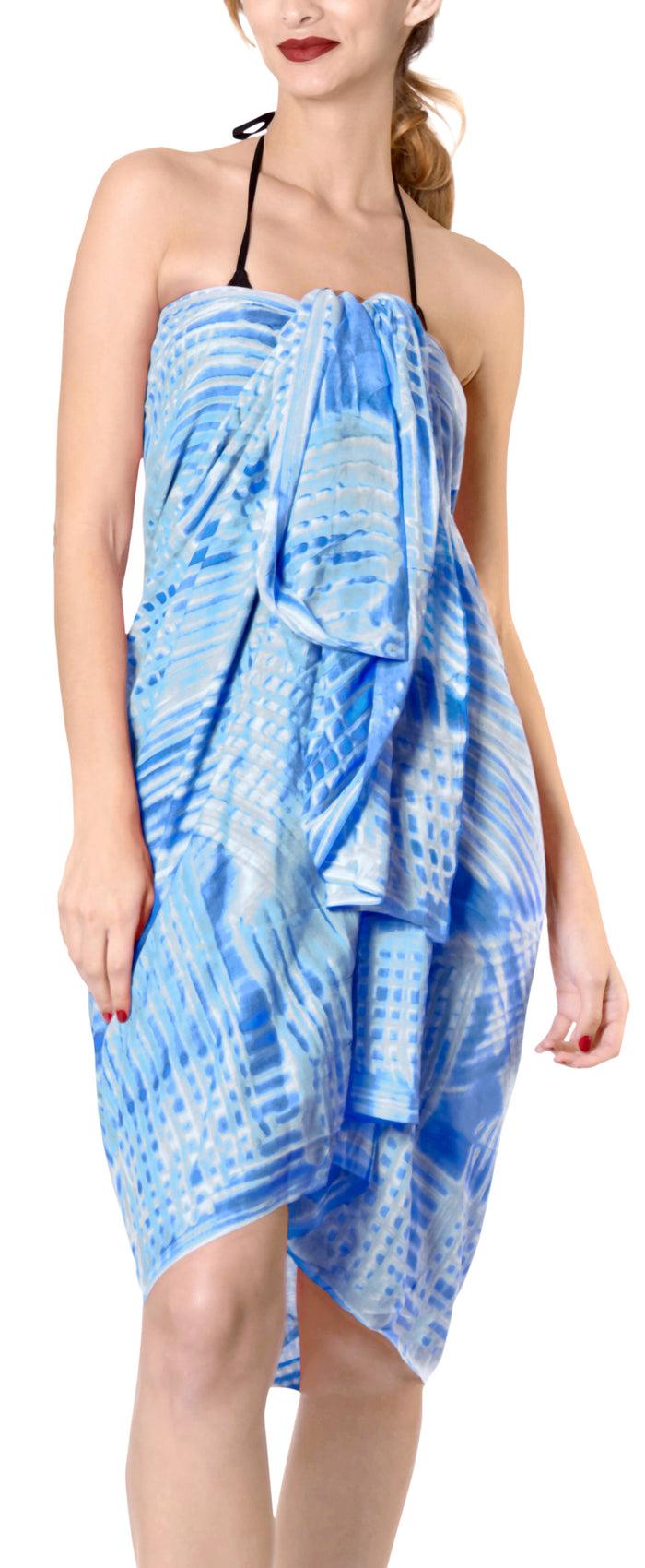 La Leela LA LEELA Beach Cover Up Wrap Sarong Bikini Cover Up Tie Dye 78"X43" Royal Blue_4531