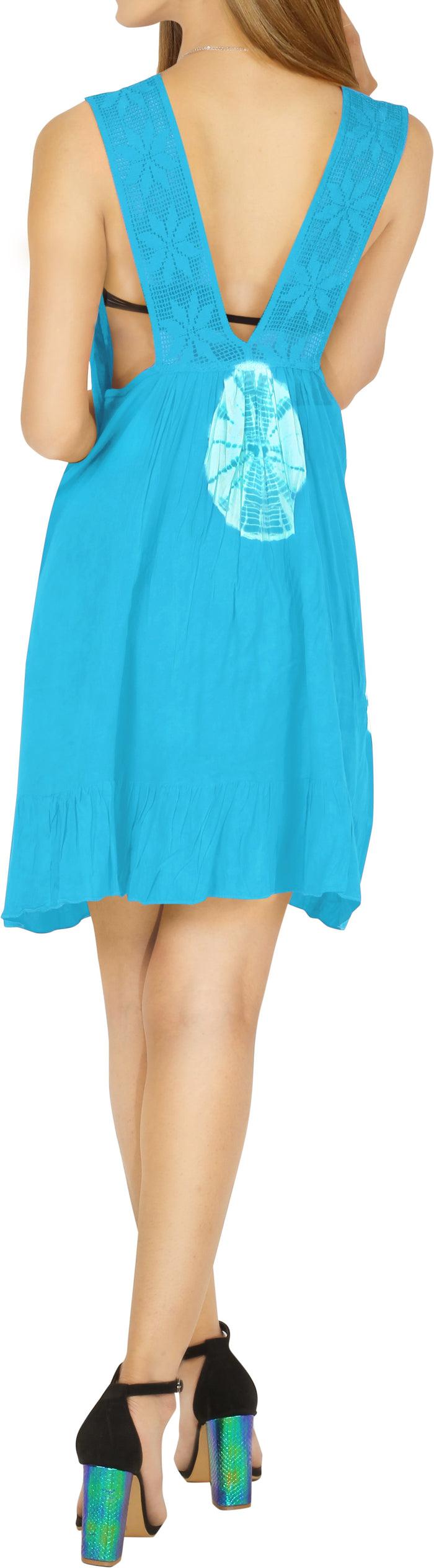 La Leela La Leela Beachwear Sleeveless V Neck Swimwear Swimsuit Bikini Cover Up Dress Sky Blue