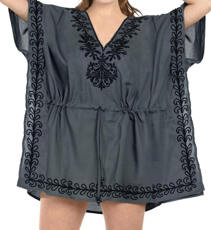 La Leela LA LEELA Bikini Coverup Dress Swim Beach Wear Caftan Swimsuit Women Embroidered