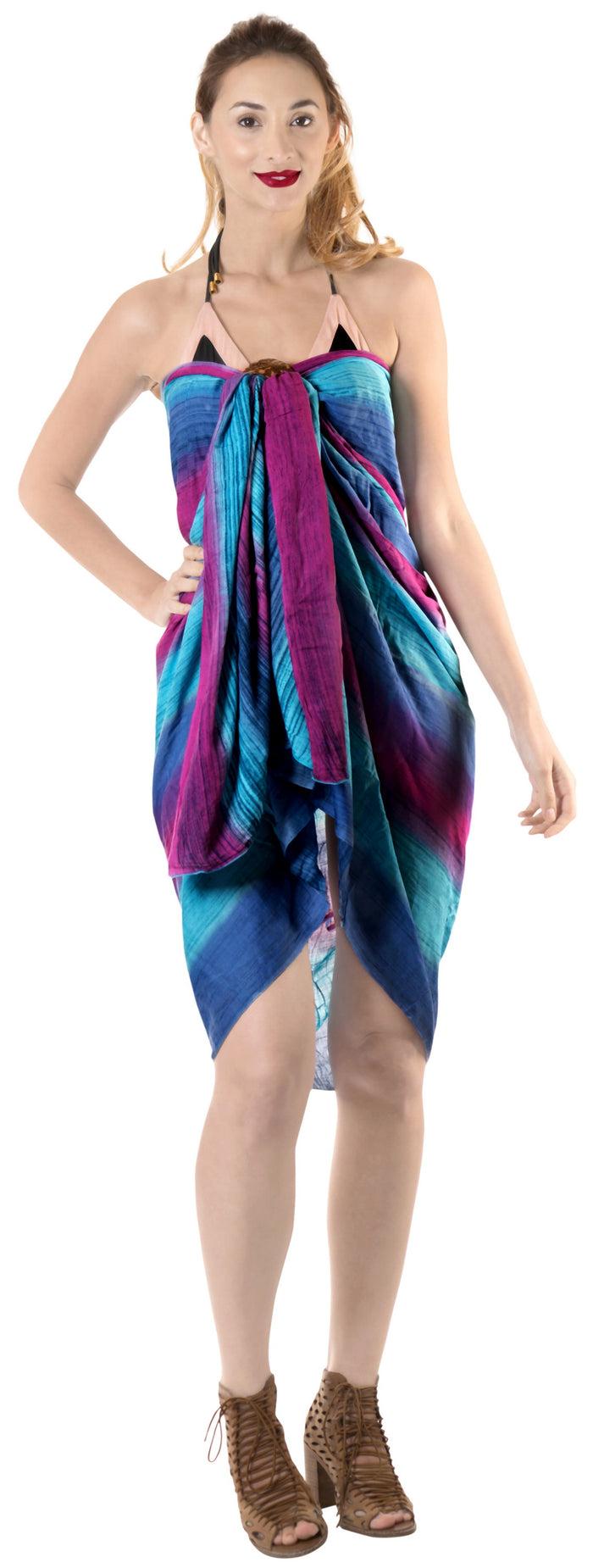 La Leela LA LEELA Bikini Suit Cover Up Sarong Bikini Cover Up Tie Dye 78"X43" Purple_4484