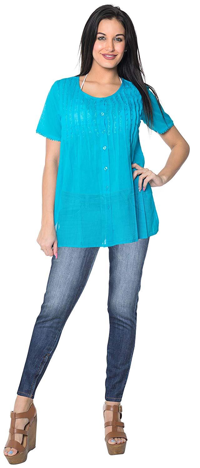 la leela LA LEELA Bikini Swim Beach Swimsuit Cover-ups Women's Caftans Dress Embroidery