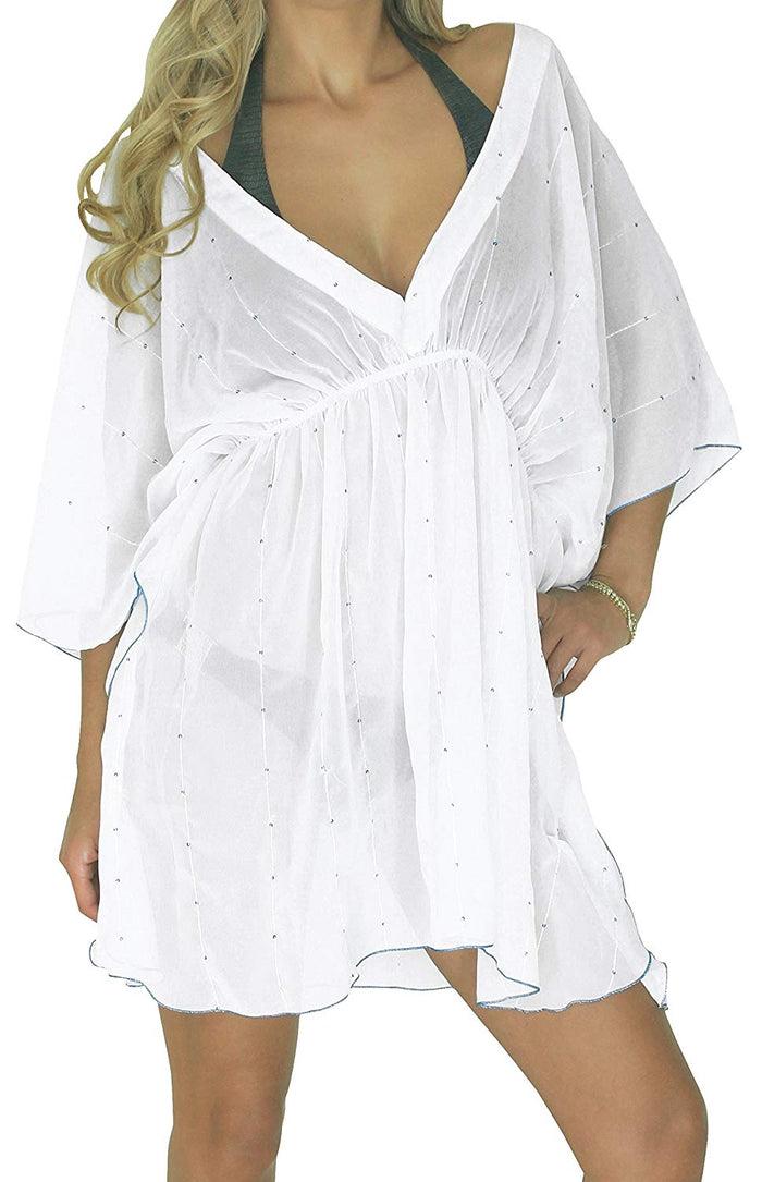 La Leela LA LEELA Bikini Swim Beach Wear Swimsuit Cover Up Women Caftans Dress Embroidery
