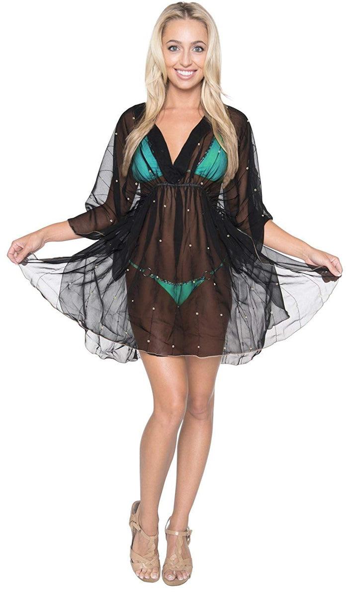 la leela LA LEELA Bikini Swim Beach wear Swimsuit Cover up Women Caftans Dress Embroidery