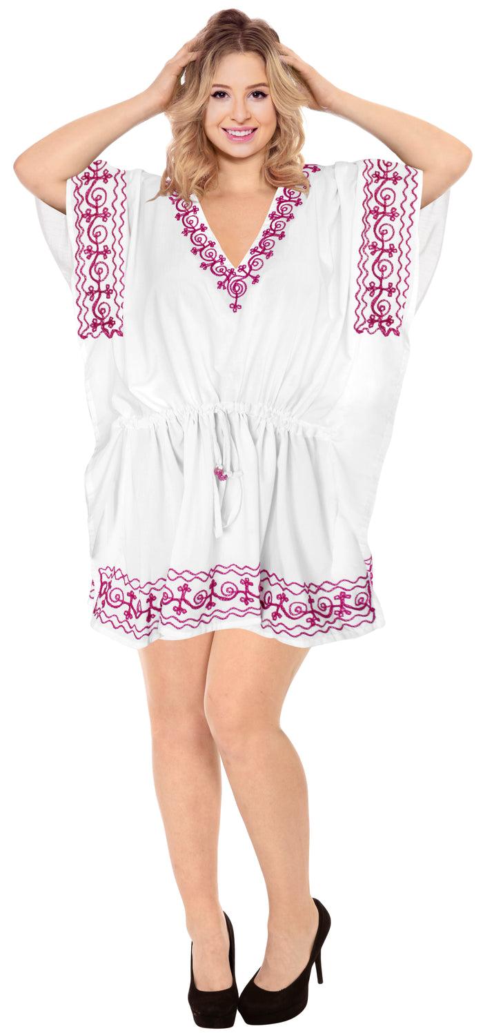 la leela LA LEELA Bikini Swim Beach wear Swimsuit Cover ups Women Caftan Dress Solid OSFM 16-28W [XL- 4X] Ghost White_B737